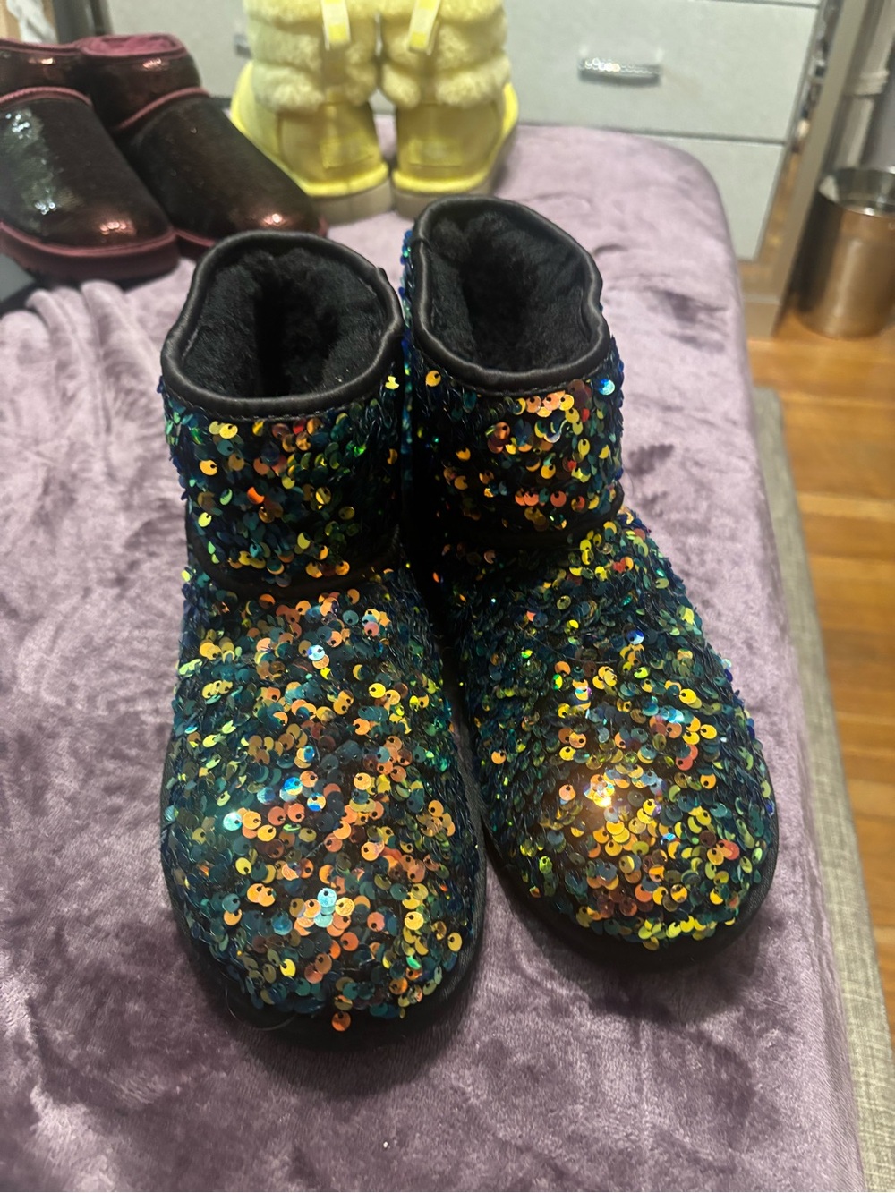 UGG Kids Black Stellar Sparkle Sequin Boots